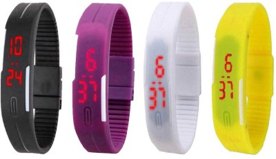 NS18 Silicone Led Magnet Band Combo of 4 Black, Purple, White And Yellow Digital Watch  - For Boys & Girls   Watches  (NS18)