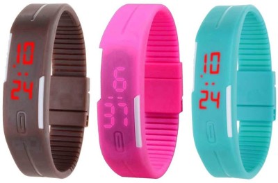 NS18 Silicone Led Magnet Band Combo of 3 Brown, Pink And Sky Blue Digital Watch  - For Boys & Girls   Watches  (NS18)