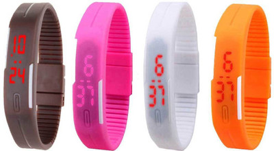 Kissu Led Magnet Band Combo of 4 Brown, Pink, White And Orange Watch - For Men & Women