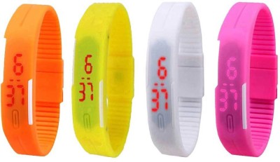NS18 Silicone Led Magnet Band Watch Combo of 4 Orange, Yellow, White And Pink Digital Watch  - For Couple   Watches  (NS18)