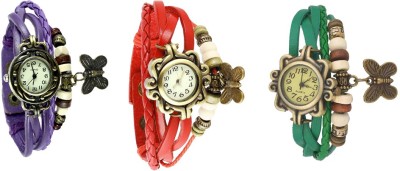 NS18 Vintage Butterfly Rakhi Watch Combo of 3 Purple, Red And Green Analog Watch  - For Women   Watches  (NS18)