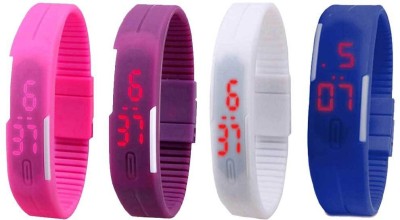 NS18 Silicone Led Magnet Band Combo of 4 Pink, Purple, White And Blue Digital Watch  - For Boys & Girls   Watches  (NS18)