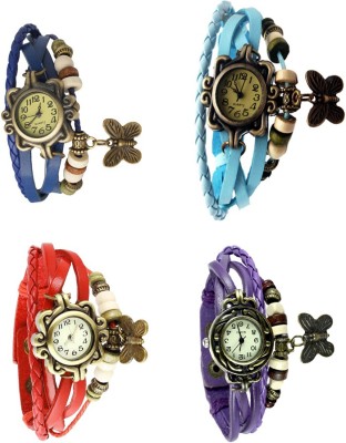 NS18 Vintage Butterfly Rakhi Combo of 4 Blue, Red, Sky Blue And Purple Analog Watch  - For Women   Watches  (NS18)