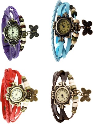 NS18 Vintage Butterfly Rakhi Combo of 4 Purple, Red, Sky Blue And Brown Analog Watch  - For Women   Watches  (NS18)