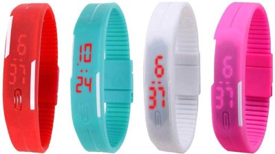 NS18 Silicone Led Magnet Band Watch Combo of 4 Red, Sky Blue, White And Pink Digital Watch  - For Couple   Watches  (NS18)