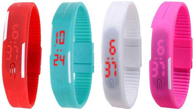 

NS18 Silicone Led Magnet Band Watch Combo of 4 Red, Sky Blue, White And Pink Watch - For Couple