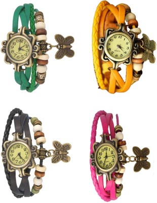 NS18 Vintage Butterfly Rakhi Combo of 4 Green, Black, Yellow And Pink Analog Watch  - For Women   Watches  (NS18)