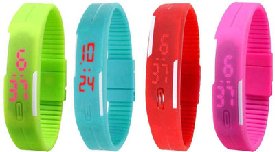 View NS18 Silicone Led Magnet Band Watch Combo of 4 Green, Sky Blue, Red And Pink Digital Watch  - For Couple Wrist Watches Price Online(NS18)