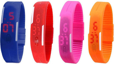 

Kissu Led Magnet Band Combo of 4 Blue, Red, Pink And Orange Watch - For Men & Women
