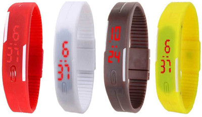 

NS18 Silicone Led Magnet Band Combo of 4 Red, White, Brown And Yellow Watch - For Boys & Girls
