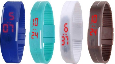 NS18 Silicone Led Magnet Band Combo of 4 Blue, Sky Blue, White And Brown Digital Watch  - For Boys & Girls   Watches  (NS18)