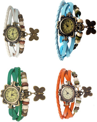 

NS18 Vintage Butterfly Rakhi Combo of 4 White, Green, Sky Blue And Orange Watch - For Women