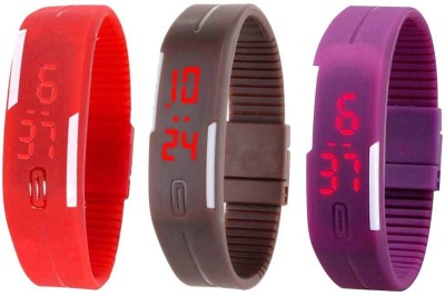 NS18 Silicone Led Magnet Band Combo of 3 Red, Brown And Purple Digital Watch  - For Boys & Girls   Watches  (NS18)