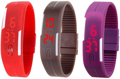 

Kissu Led Band Watch Combo of 3 Red, Brown And Purple Watch - For Couple