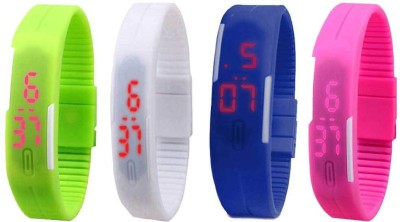 NS18 Silicone Led Magnet Band Combo of 4 Green, White, Blue And Pink Digital Watch  - For Boys & Girls   Watches  (NS18)
