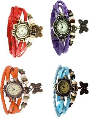 NS18 Vintage Butterfly Rakhi Combo of 4 Red, Orange, Purple And Sky Blue Analog Watch  - For Women   Watches  (NS18)