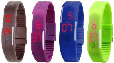 NS18 Silicone Led Magnet Band Combo of 4 Brown, Purple, Blue And Green Digital Watch  - For Boys & Girls   Watches  (NS18)