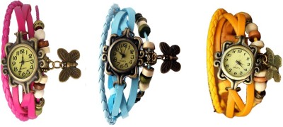 NS18 Vintage Butterfly Rakhi Combo of 3 Pink, Sky Blue And Yellow Analog Watch  - For Women   Watches  (NS18)