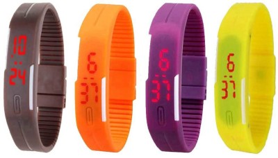 NS18 Silicone Led Magnet Band Combo of 4 Brown, Orange, Purple And Yellow Digital Watch  - For Boys & Girls   Watches  (NS18)