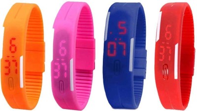 NS18 Silicone Led Magnet Band Watch Combo of 4 Orange, Pink, Blue And Red Digital Watch  - For Couple   Watches  (NS18)