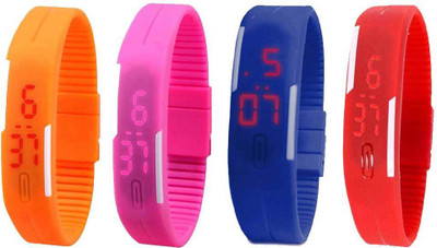 

NS18 Silicone Led Magnet Band Watch Combo of 4 Orange, Pink, Blue And Red Watch - For Couple
