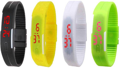 

NS18 Silicone Led Magnet Band Combo of 4 Black, White, Yellow And Green Watch - For Boys & Girls