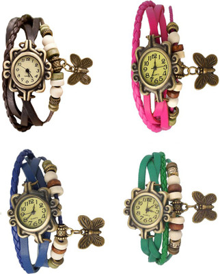 

Kissu Vintage Rakhi Combo of 4 Brown, Blue, Pink And Green Watch - For Women