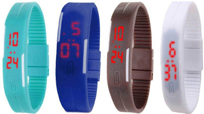 

NS18 Silicone Led Magnet Band Combo of 4 Sky Blue, Blue, Brown And White Watch - For Boys & Girls