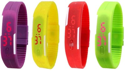 NS18 Silicone Led Magnet Band Combo of 4 Purple, Yellow, Red And Green Digital Watch  - For Boys & Girls   Watches  (NS18)