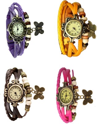NS18 Vintage Butterfly Rakhi Combo of 4 Purple, Brown, Yellow And Pink Analog Watch  - For Women   Watches  (NS18)