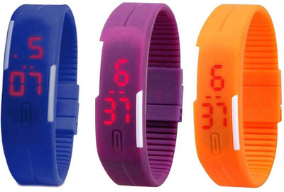 

Kissu Led Band Watch Combo of 3 Blue, Purple And Orange Watch - For Couple