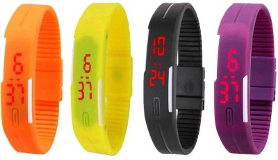 NS18 Silicone Led Magnet Band Watch Combo of 4 Orange, Yellow, Black And Purple Digital Watch  - For Couple   Watches  (NS18)