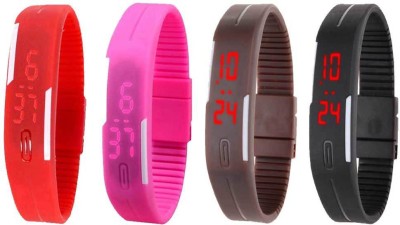 NS18 Silicone Led Magnet Band Combo of 4 Red, Pink, Brown And Black Digital Watch  - For Boys & Girls   Watches  (NS18)