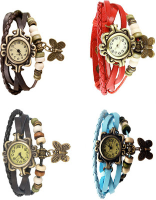 

NS18 Vintage Butterfly Rakhi Combo of 4 Brown, Black, Red And Sky Blue Watch - For Women