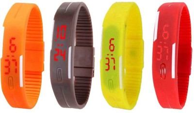 NS18 Silicone Led Magnet Band Watch Combo of 4 Orange, Brown, Yellow And Red Digital Watch  - For Couple   Watches  (NS18)