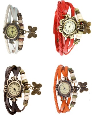 NS18 Vintage Butterfly Rakhi Combo of 4 White, Brown, Red And Orange Analog Watch  - For Women   Watches  (NS18)