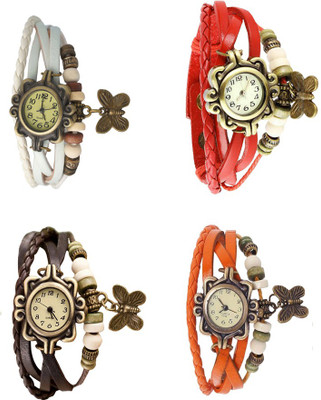 

NS18 Vintage Butterfly Rakhi Combo of 4 White, Brown, Red And Orange Watch - For Women