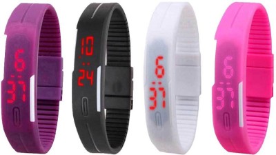 

Kissu Led Magnet Band Combo of 4 Purple, Black, White And Pink Watch - For Men & Women