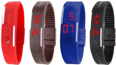 

NS18 Silicone Led Magnet Band Combo of 4 Red, Brown, Blue And Black Watch - For Boys & Girls