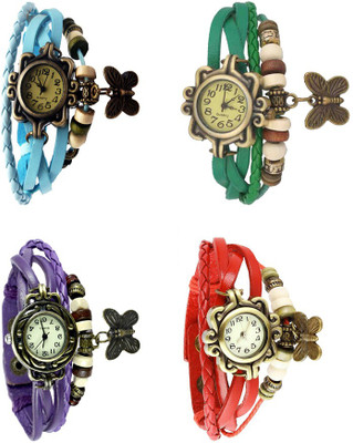 

Kissu Vintage Rakhi Combo of 4 Sky Blue, Purple, Green And Red Watch - For Women