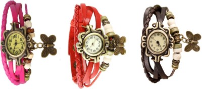 NS18 Vintage Butterfly Rakhi Watch Combo of 3 Pink, Red And Brown Analog Watch  - For Women   Watches  (NS18)