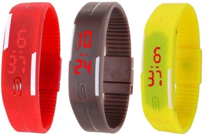NS18 Silicone Led Magnet Band Combo of 3 Red, Brown And Yellow Digital Watch  - For Boys & Girls   Watches  (NS18)