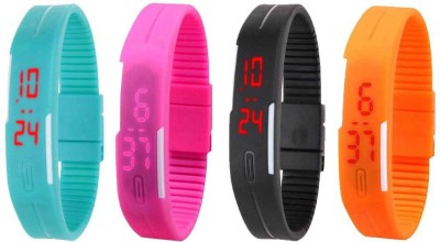 NS18 Silicone Led Magnet Band Combo of 4 Sky Blue, Pink, Black And Orange Digital Watch  - For Boys & Girls   Watches  (NS18)
