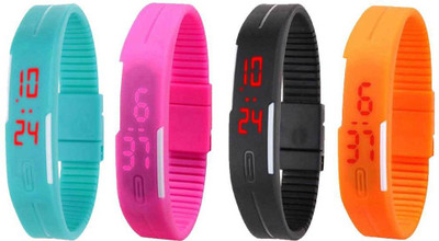 

Kissu Led Magnet Band Combo of 4 Sky Blue, Pink, Black And Orange Watch - For Men & Women