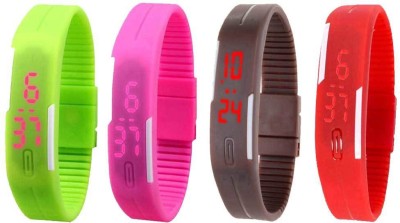 NS18 Silicone Led Magnet Band Watch Combo of 4 Green, Pink, Brown And Red Digital Watch  - For Couple   Watches  (NS18)