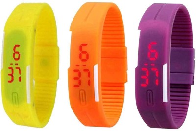 NS18 Silicone Led Magnet Band Combo of 3 Yellow, Orange And Purple Digital Watch  - For Boys & Girls   Watches  (NS18)