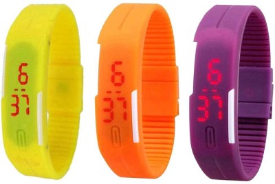 

Kissu Led Band Watch Combo of 3 Yellow, Orange And Purple Watch - For Couple