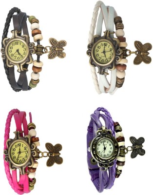NS18 Vintage Butterfly Rakhi Combo of 4 Black, Pink, White And Purple Analog Watch  - For Women   Watches  (NS18)