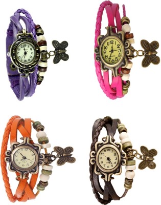 NS18 Vintage Butterfly Rakhi Combo of 4 Purple, Orange, Pink And Brown Analog Watch  - For Women   Watches  (NS18)