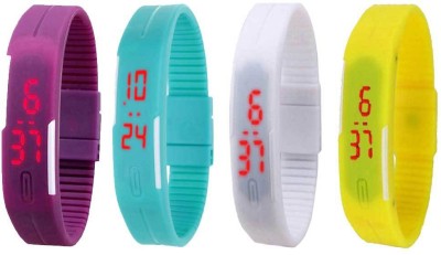 

NS18 Silicone Led Magnet Band Combo of 4 Purple, Sky Blue, White And Yellow Watch - For Boys & Girls